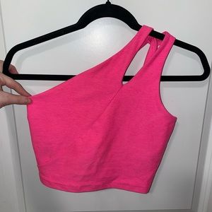 BRAND NEW BEYOND YOGA Spacedye One Shoulder Pink Cropped Tank